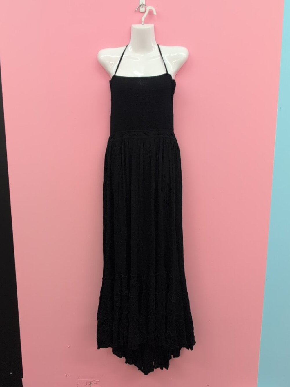 R.Vivimos Halter Neck Smocked Women's Summer Cog Maxi Dresses Small Black